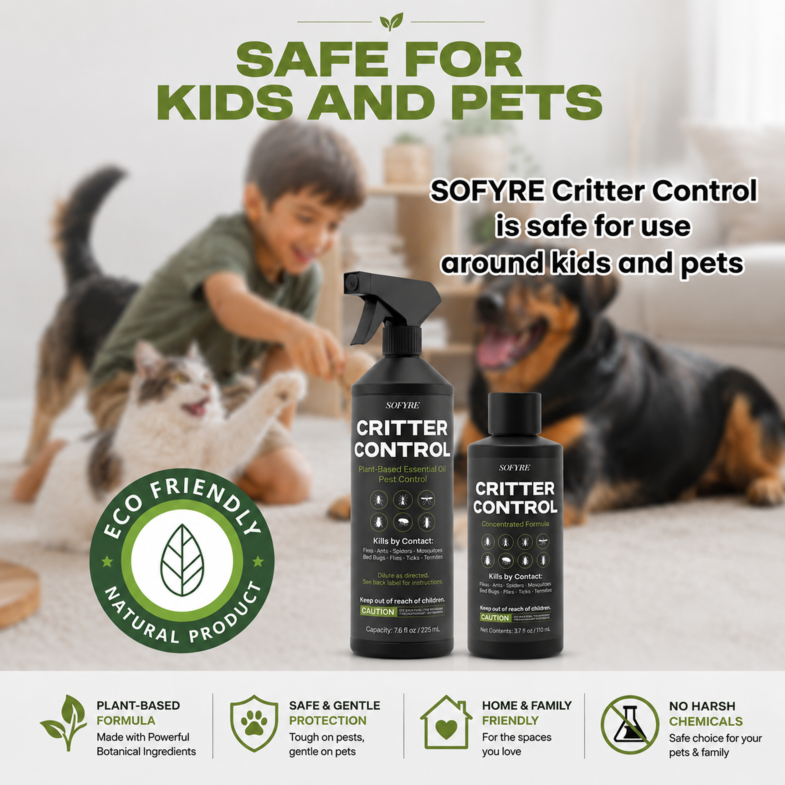 Critter Control Spray - Flea & Tick Protection for Dogs & Cats - SoFyre