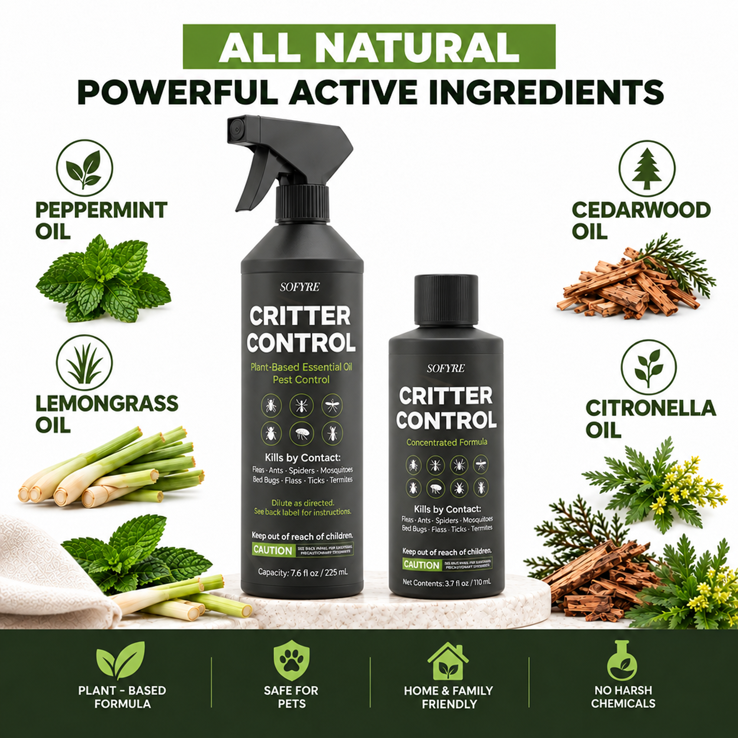 Critter Control Spray - Flea & Tick Protection for Dogs & Cats - SoFyre